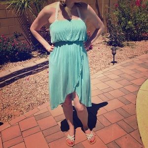 Last chance! Teal strapless high low dress